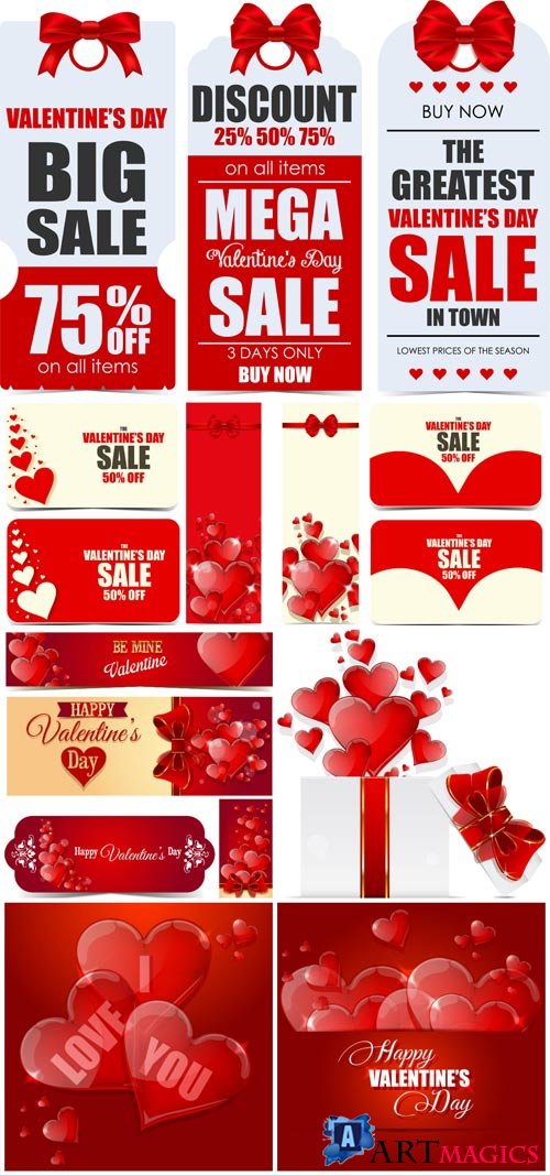 Valentine's day discount banners in vector