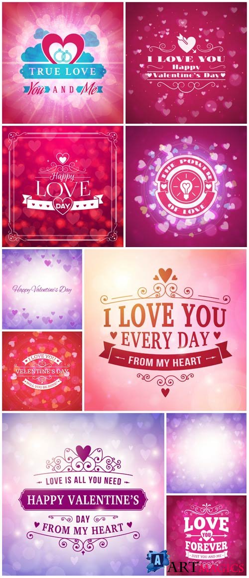Romantic backgrounds with lettering for valentine's day in vector