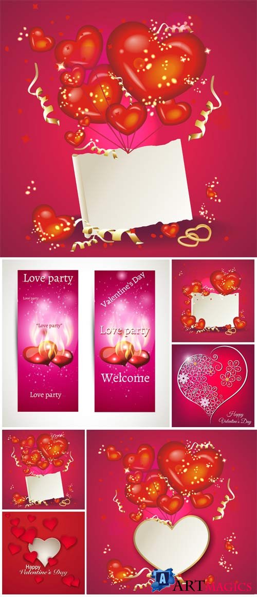 Romantic white posters with hearts for valentine's day in vector