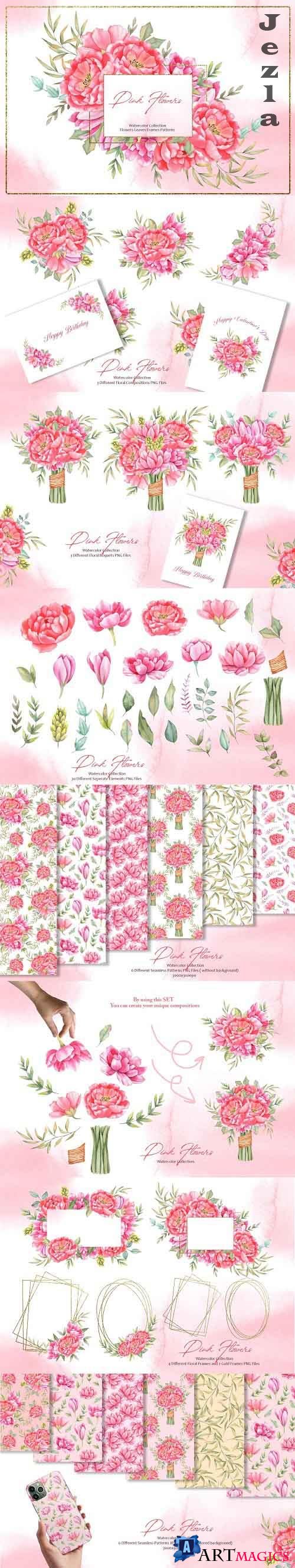 Watercolor Pink Flowers Collection - 5736669