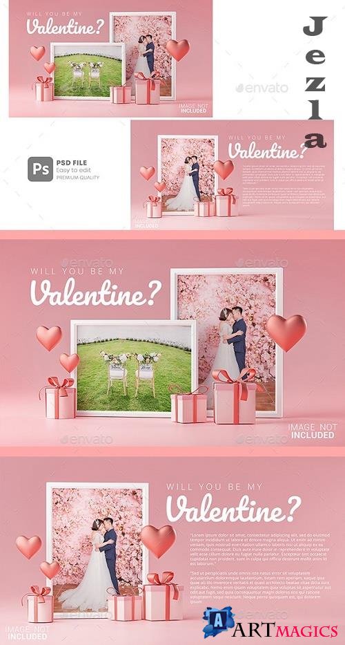 GraphicRiver - Photo Frame Mockup Template Love Heart Valentine Wedding Invitation Card Design 30090490