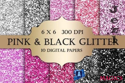 Pink and Black Glitter Digital Paper - 1169731