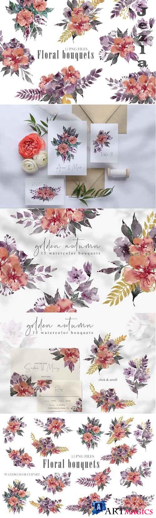 Watercolor bouquets clipart. Summer wreath png files - 911828