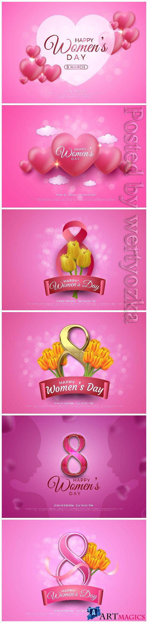Editable text effect, women's day 8 march with flowers