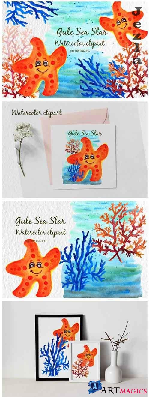 Watercolor starfish Gute starfish Watercolor sea cartoon - 1173378