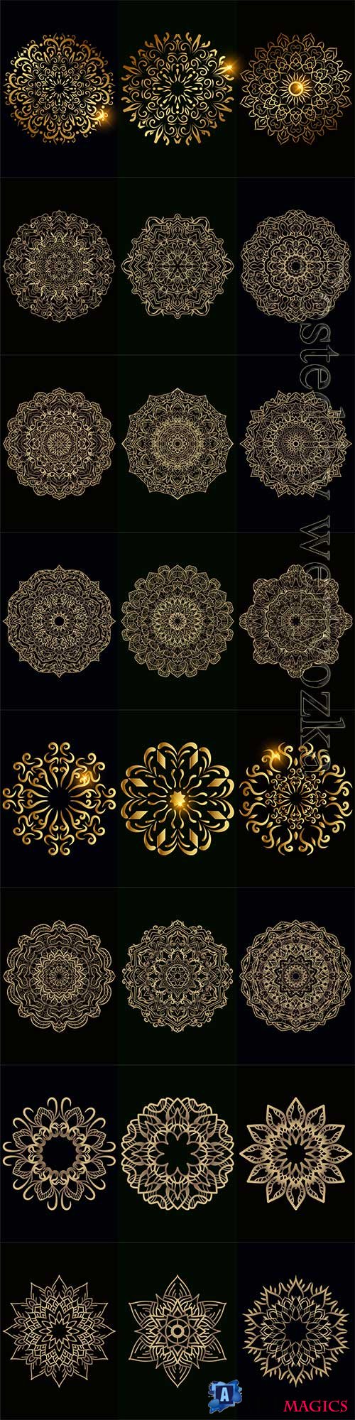 Mandala ornament or flower background design set