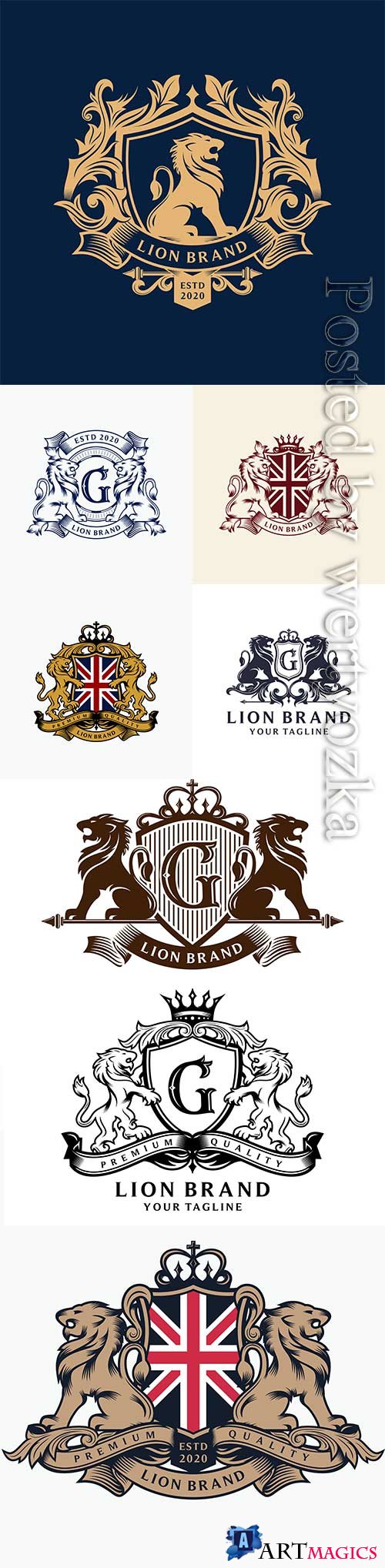 Heraldry lion brand logo design premium vector