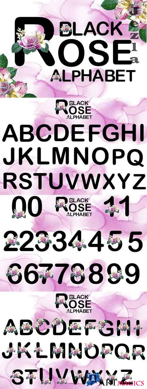 Black Rose Alphabet and Numbers Clipart - 1174909