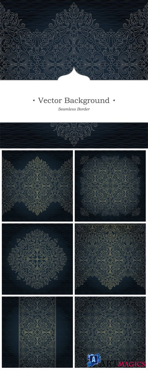 Gold patterns on a dark background in vector