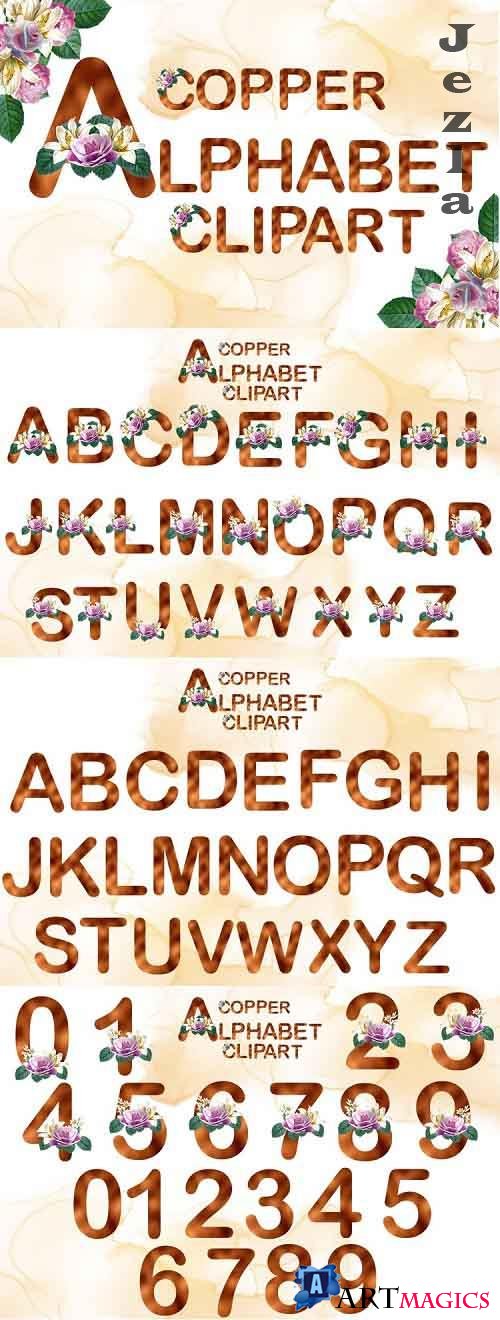 Copper Watercolor Rose Alphabet Clipart - 1176311