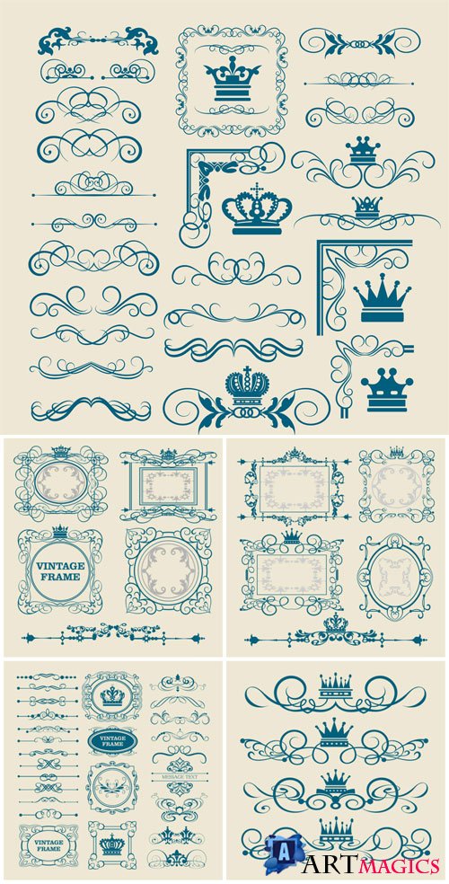 Retro frames and ornaments in vector