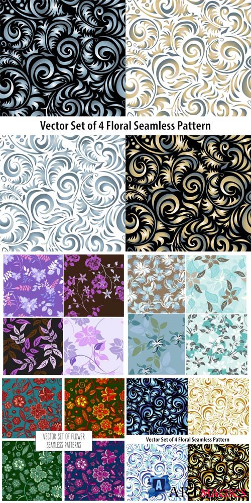 Floral seamless backgrounds in vector