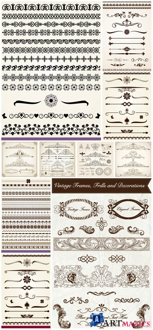 Ornaments, borders and patterns in vector