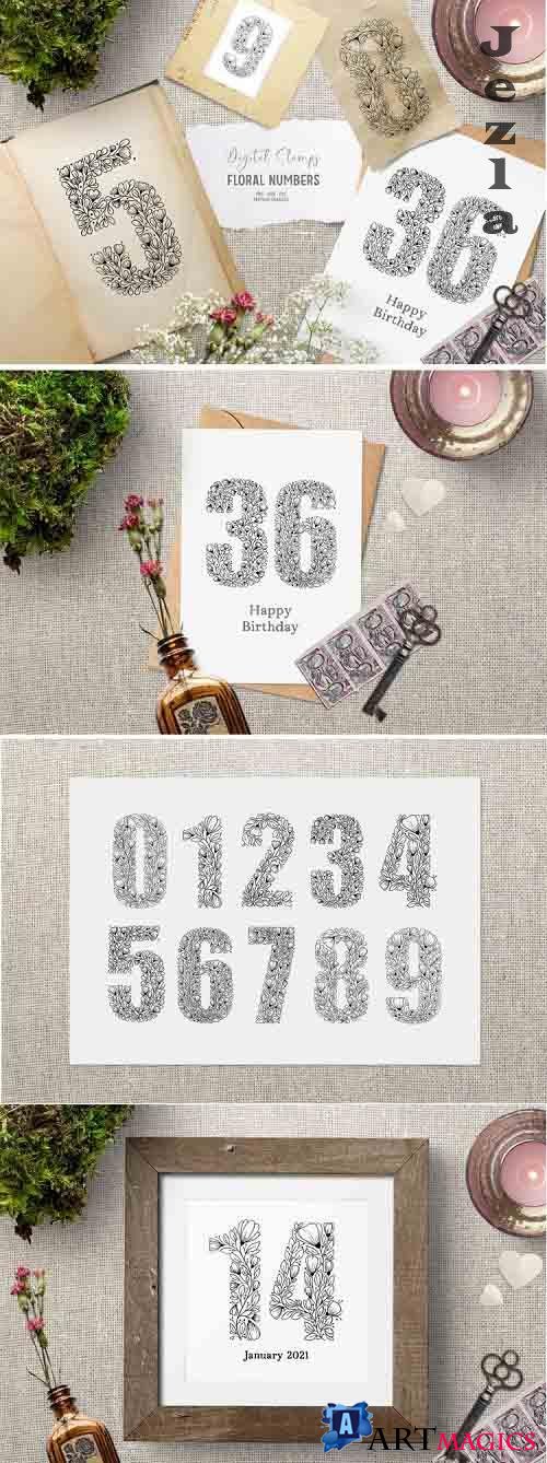 Floral number clipart | Floral digital stamps for birthday - 1178504