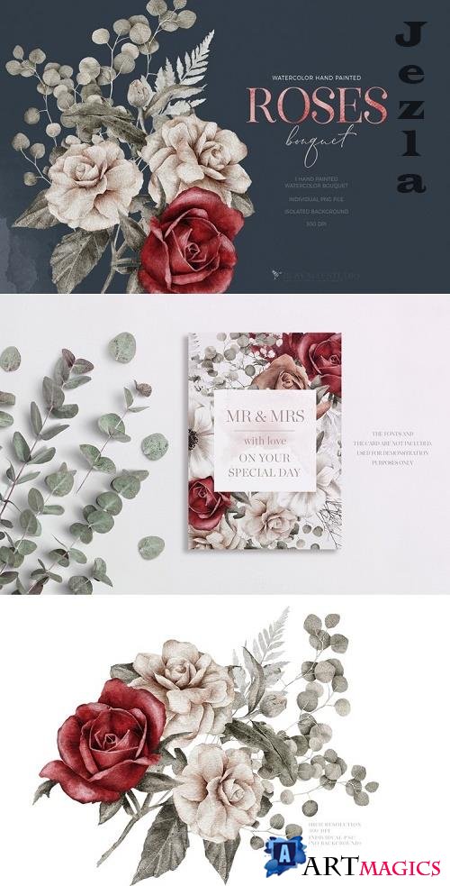 Watercolor Roses Spring Bouquet Spring Flowers PNG - 1186977