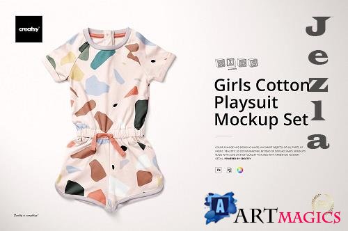 CreativeMarket - Girl's Cotton Playsuit Mockup Set 4383093