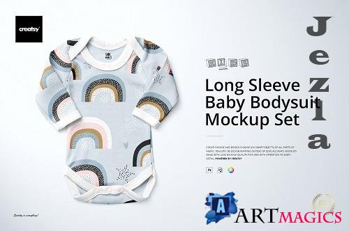 Baby Long Sleeve Bodysuit Mockup Set 5131314