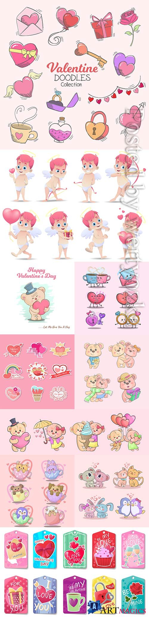 Happy valentine's day doodle icons and elements collection