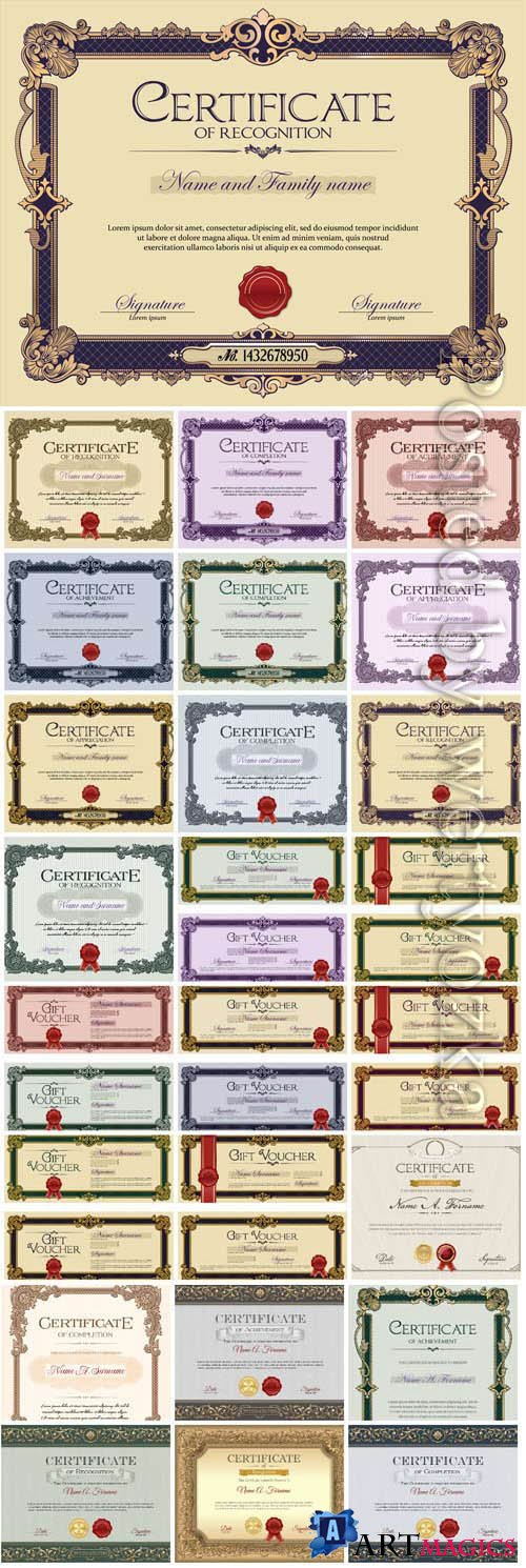 Vintage certificates with patterns in vector
