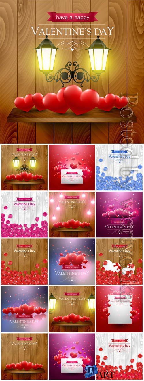 Backgrounds with hearts and lanterns for valentine's day in vector