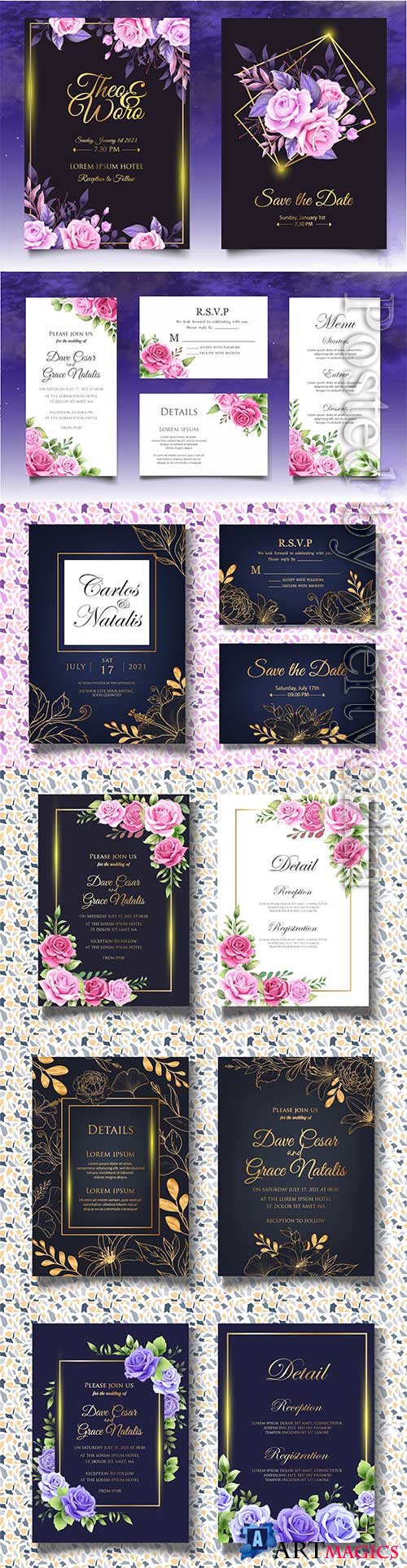 Vector floral wedding invitation template