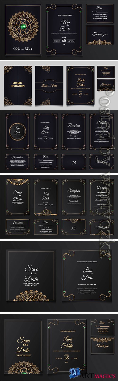 Set collection luxury save the date wedding invitation vector card