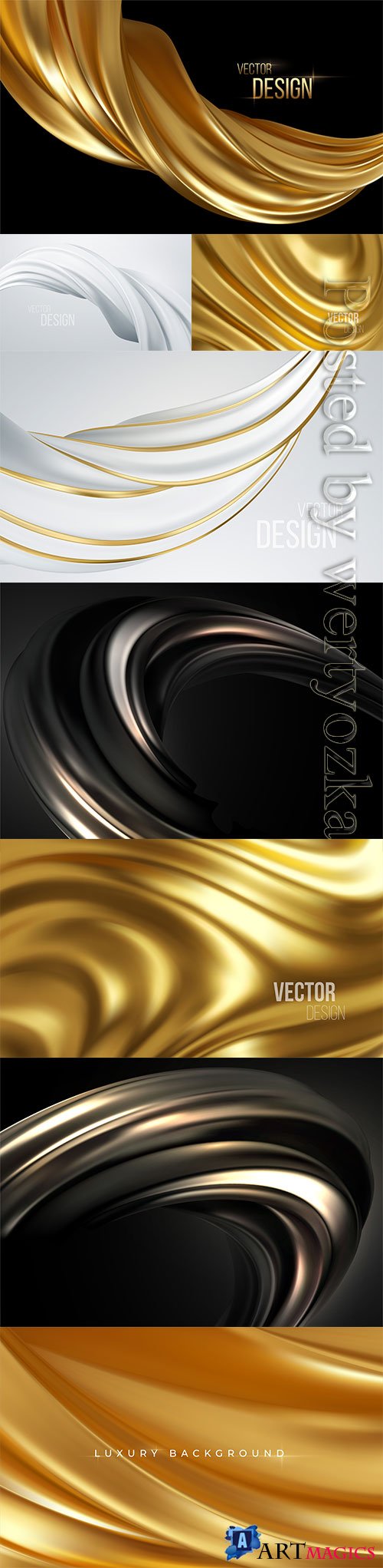 Gold metallic silk flowing wave luxury vector background