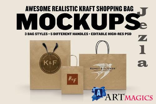 CreativeMarket - Realistic Kraft Shopping Bag Mockups 5819572