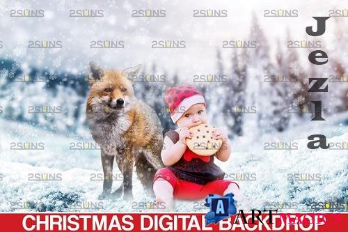 Christmas digital backdrop & Christmas overlay, Red fox - 1132916