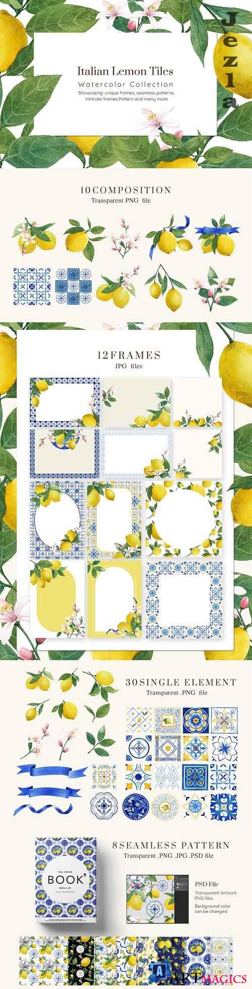 Italian Lemon tile Watercolor - 5890339