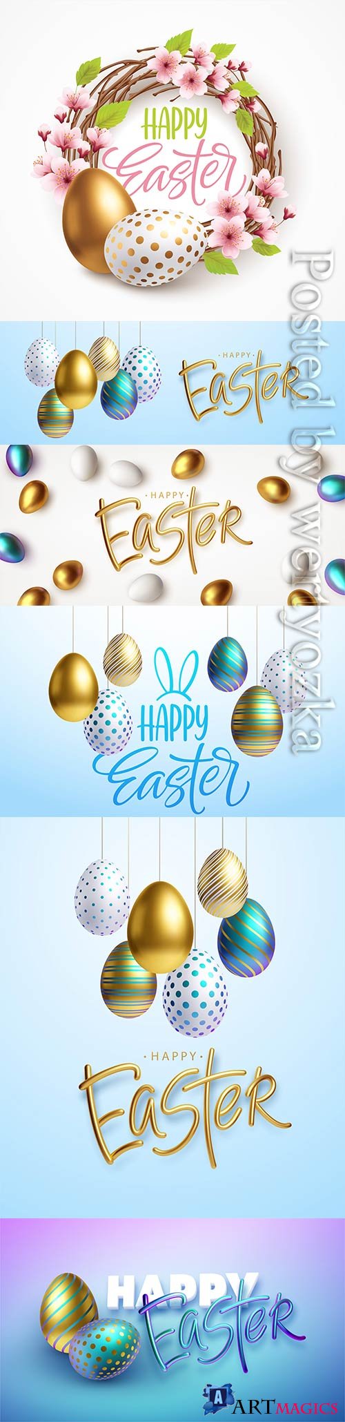 Happy easter on a background of easter eggs