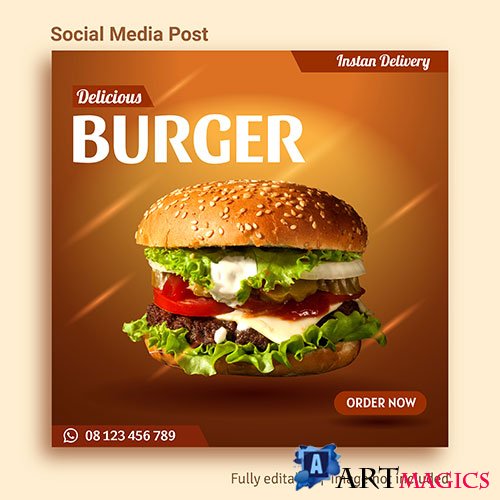 Burger sale social media post advertising template