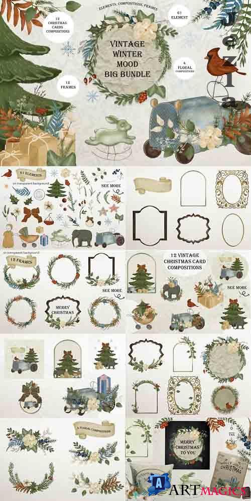 Christmas clipart / watercolor vintage illustrations - 1022301