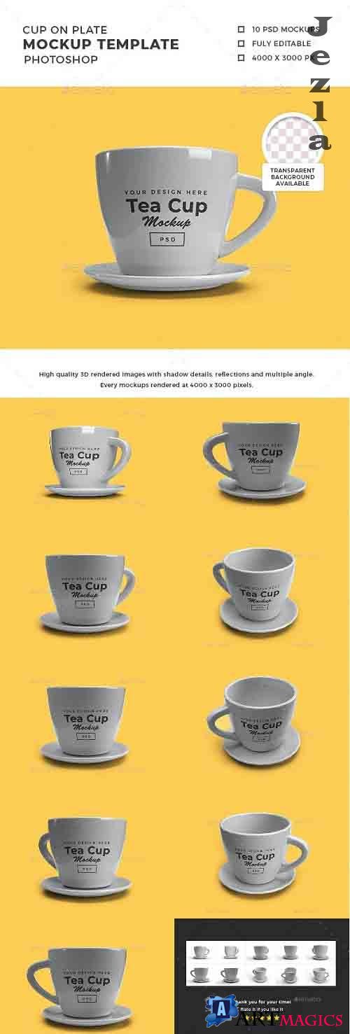 Tea Cup on Plate 3D Mockup Template - 30854968