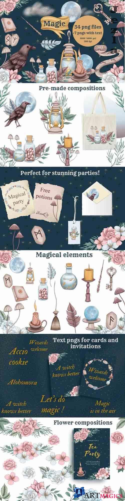 Wizard supples clipart, magic clip art, wand png, broom png - 1248747