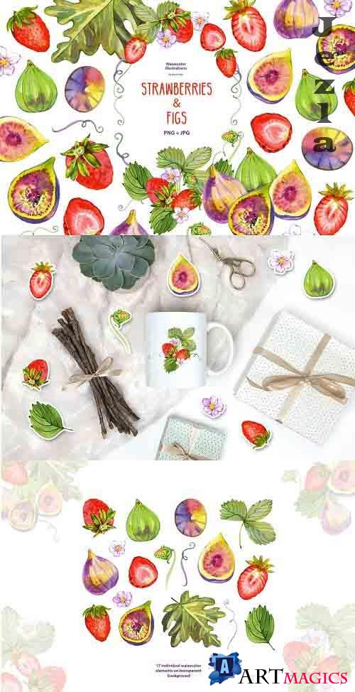 Watercolor strawberries and figs - 5974462