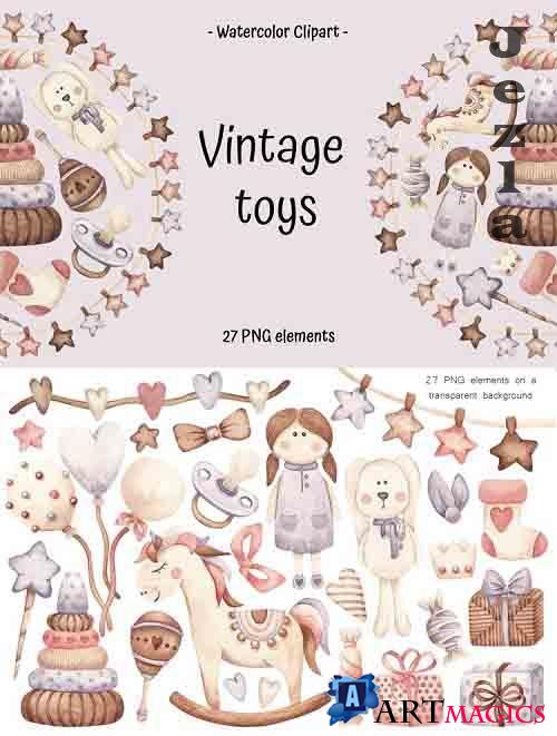 Watercolor Clipart "Vintage toys" - 1275543