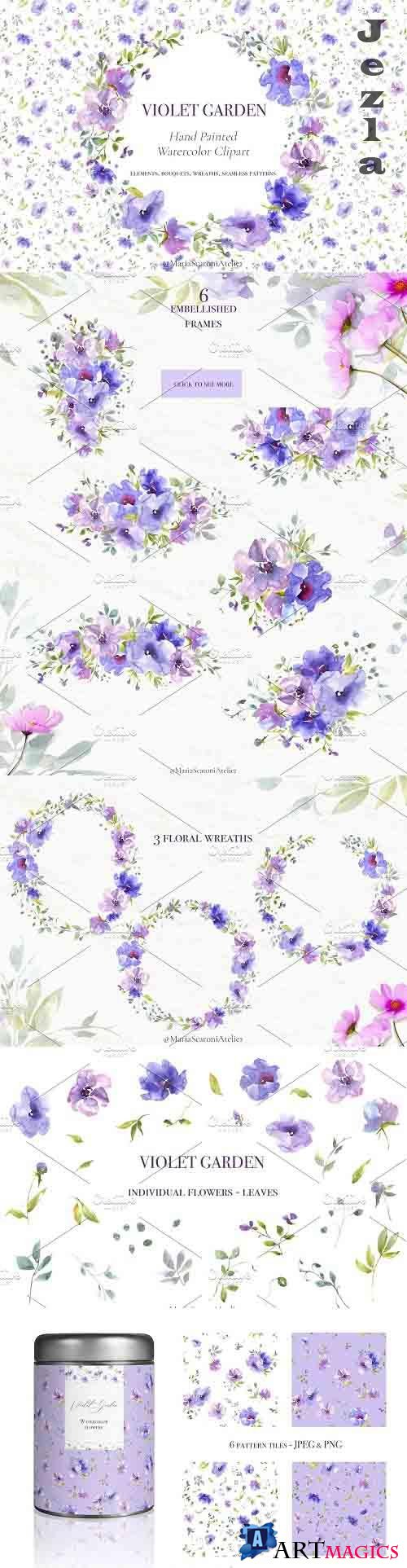Violet Garden - Watercolor Clipart - 6003134