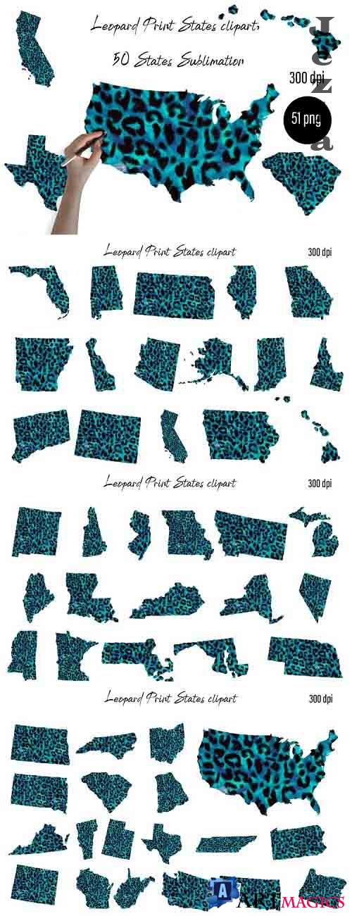 Leopard Print 50 States - Clipart PNG Sublimation blue - 1282030