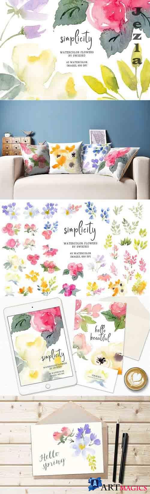 Simple watercolor flowers - 6023425