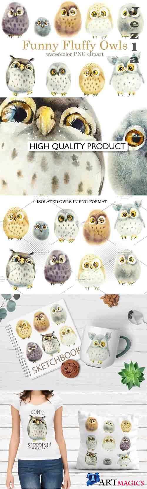 Watercolor Funny Owls - 6022757