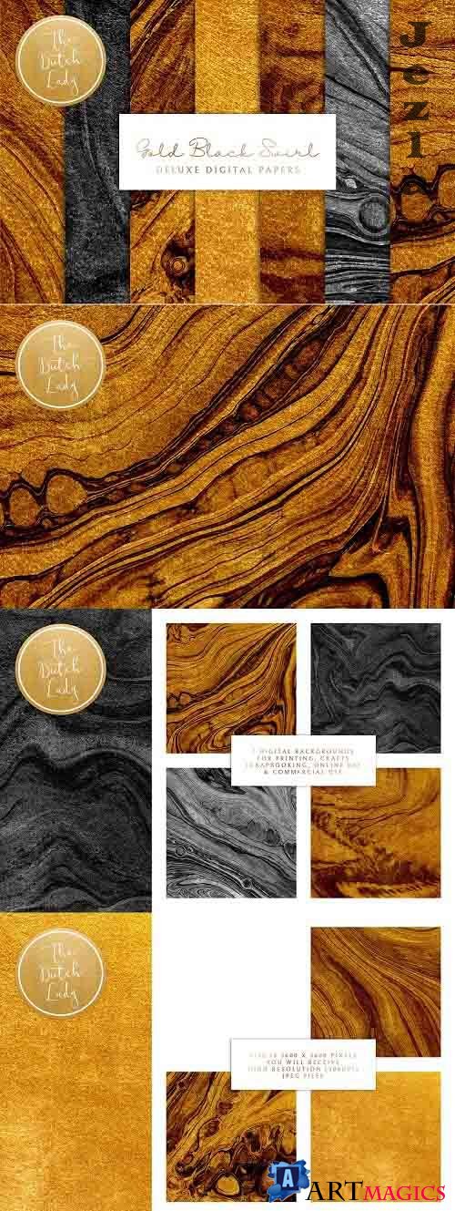 Gold & Black Paint Swirl Textures - 6001784