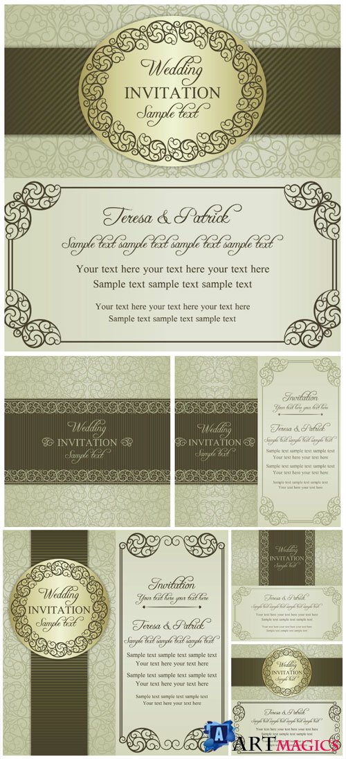 Wedding vector invitation cards in vintage style