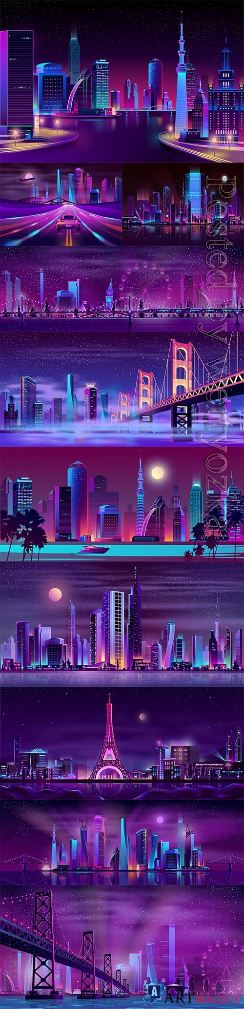 Night streets cartoon vector background