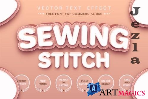 Sewing Stitch - editable text effect, font style