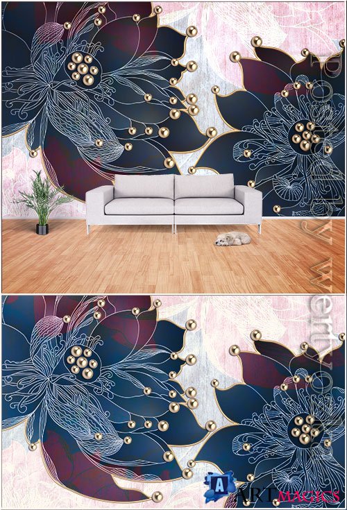 Modern minimalist lotus flower tv background wall