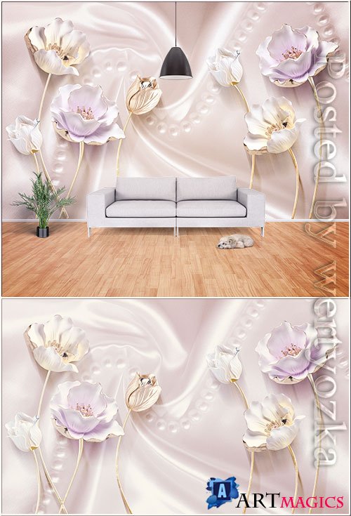 3d pink satin stereo tulip jewelry background wall