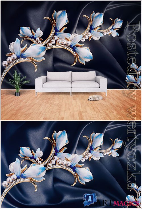 3d blue pearl tulip satin background wall