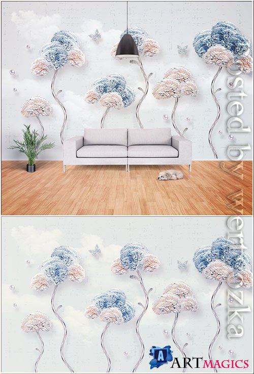 Modern minimalist fashion embossed flower, butterfly, jewelry background wall