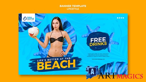 Horizontal psd banner for summer beach vacation